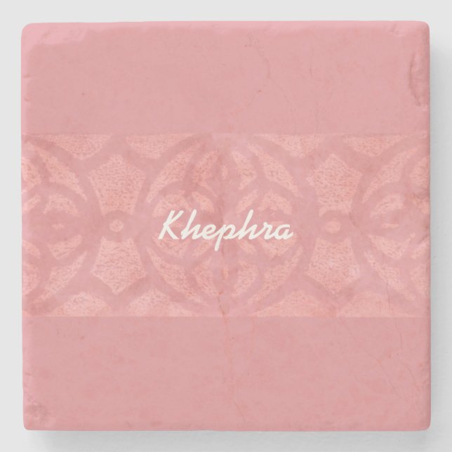 Ruddy Pink Batik Name Monogrammed Stone Coaster (Front)