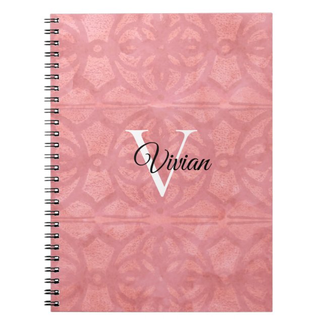 Ruddy Pink Batik With Monogram and Name Notebook (Front)