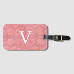 Ruddy Pink Monogrammed Watercolor Luggage Tag