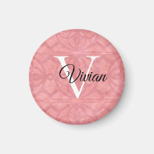 Ruddy Pink With Black And White Monogram Name Magnet