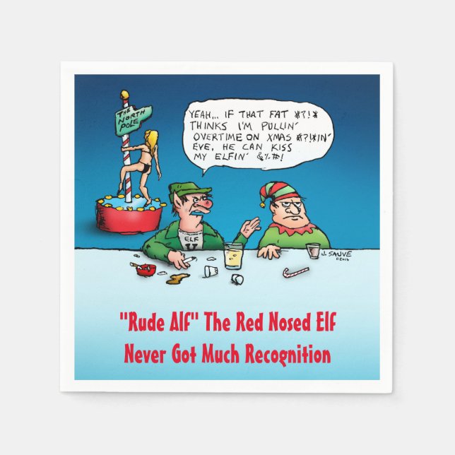 Rude Alf Funny Elf Christmas Theme Napkin (Front)