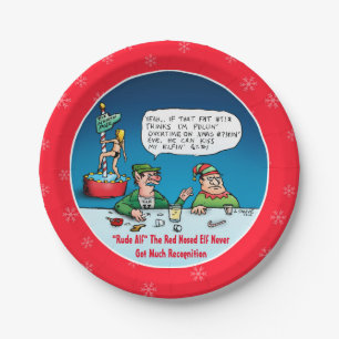 Rude Alf The Red Nosed Elf Cartoon Paper Plate