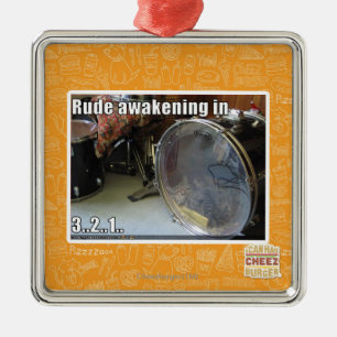 Rude awakening in metal ornament
