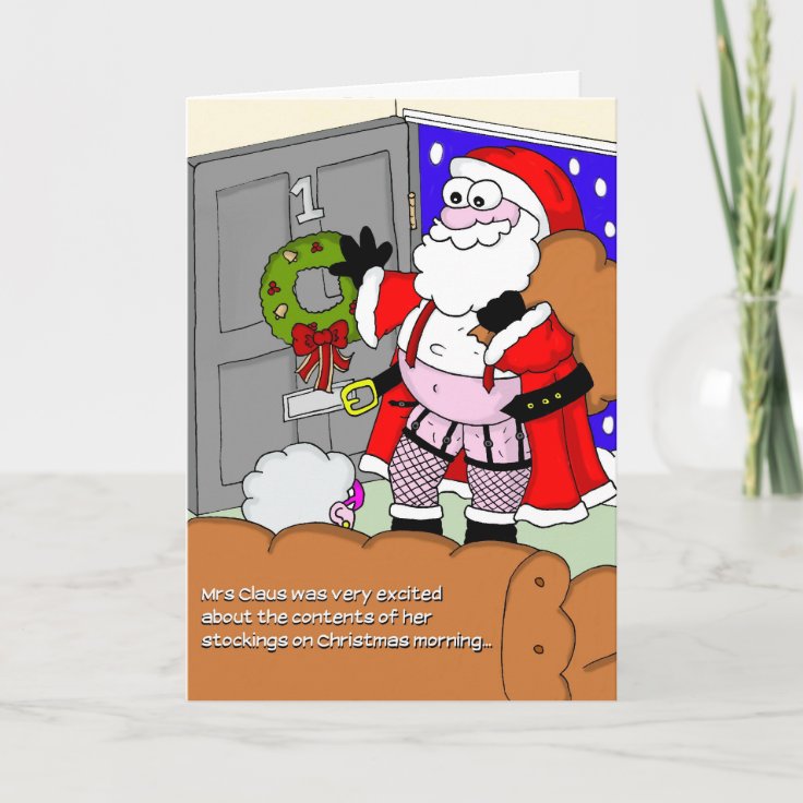 Rude Christmas Card - Santa in Stockings | Zazzle