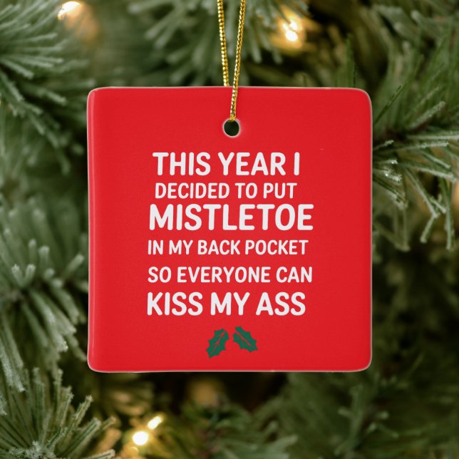 Rude Christmas Funny Noel Hilarious Christmas Tree Ceramic Ornament (Tree)