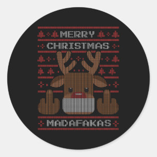 Rude Jumper Santa Reindeer Middle Finger Classic Round Sticker