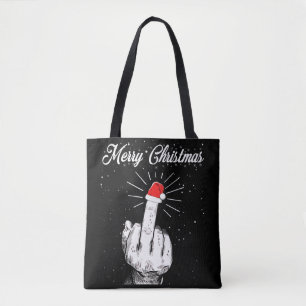 Rude Merry Christmas Middle Finger Xmas Ugly Tote Bag