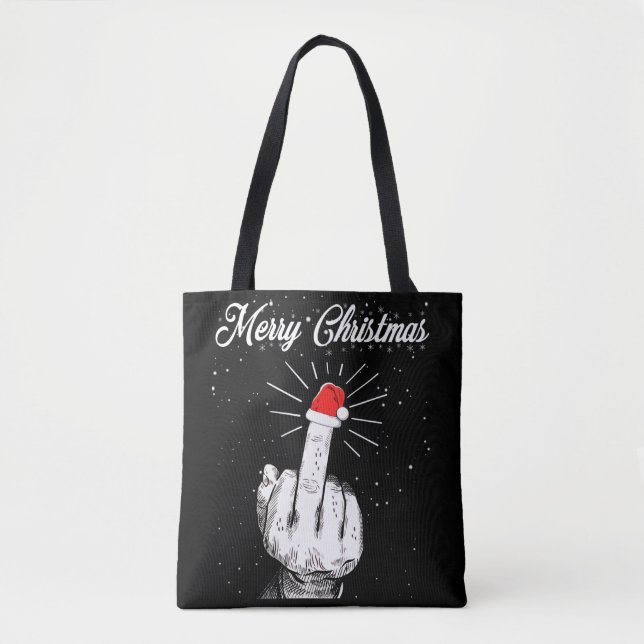 Rude Merry Christmas Middle Finger Xmas Ugly Tote Bag (Front)