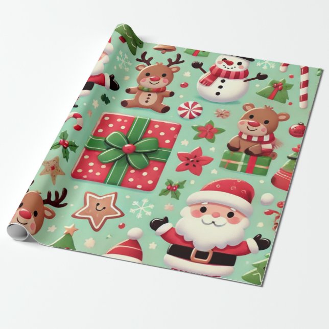 rudolf and santa Wrapping Paper (Unrolled)