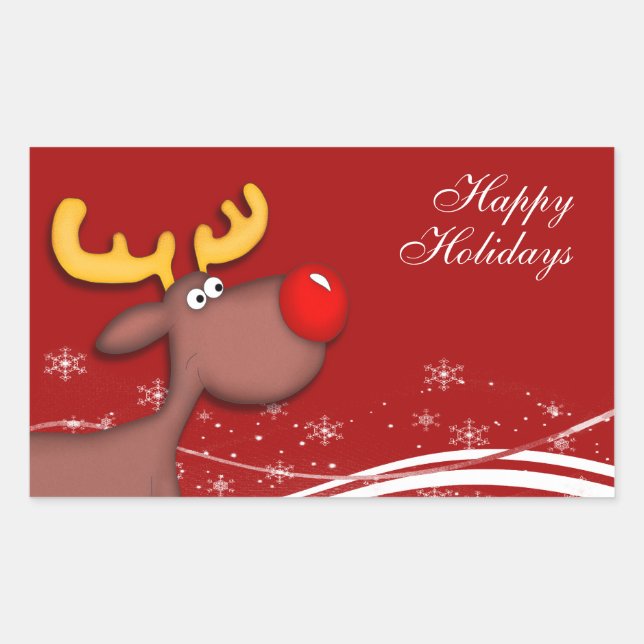 Rudolf Christmas Greetings Rectangular Sticker (Front)
