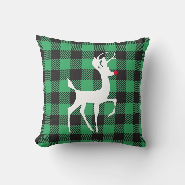 Rudolf Silhouette Buffalo Plaid Cushion (Front)