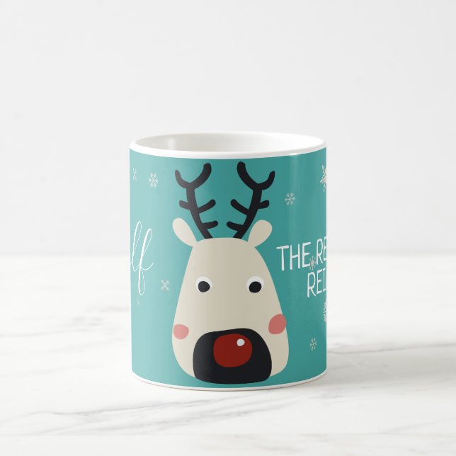 Rudolf the red-nosed reindeer blue with snowflakes coffee mug (Center)