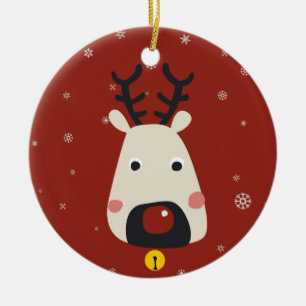 Rudolf the red-nosed reindeer red with snowflakes ceramic ornament