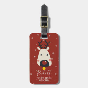 Rudolf the red-nosed reindeer red with snowflakes luggage tag