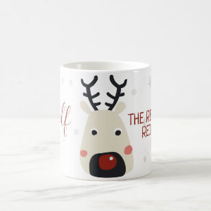 Rudolf the red-nosed reindeer white with snowflake coffee mug