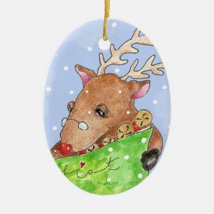 rudolf with the list ceramic ornament