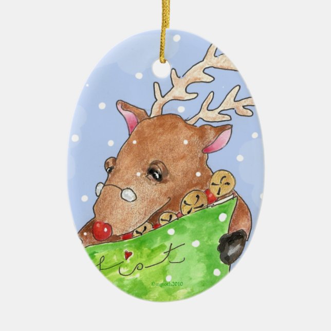 rudolf with the list ceramic ornament (Front)