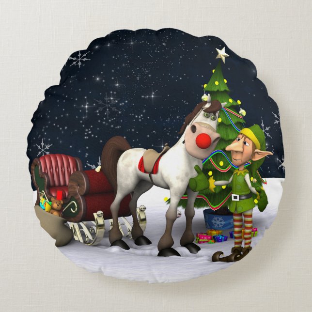 Rudolf's Replacement - Cartoon Horse Round Cushion (Front)