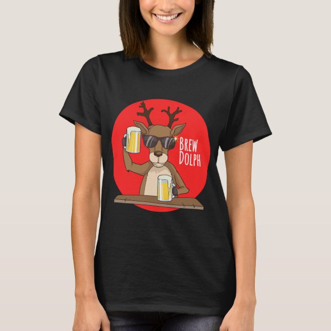 Rudolph Brewdolph Reindeer Funny Beer Christmas Cr T-Shirt (Front)