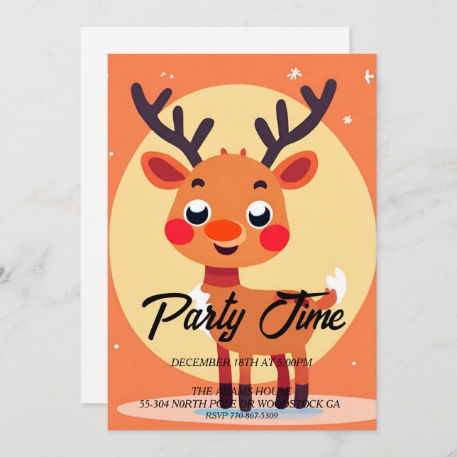 Rudolph Christmas Holiday Party Invitation (Front/Back)