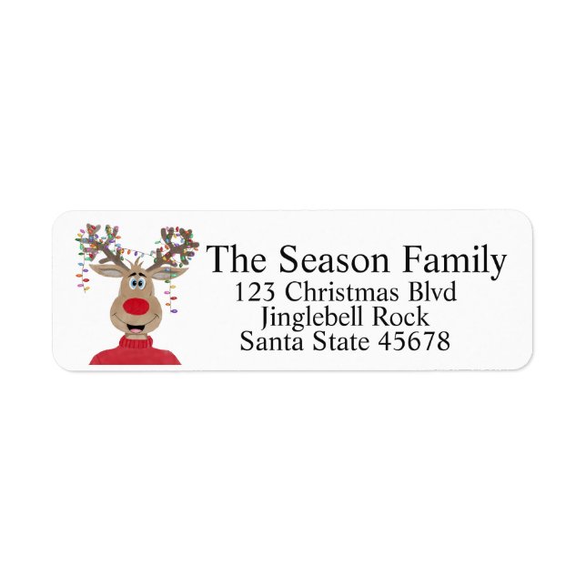 Rudolph Christmas Lights Reindeer Return Address Label (Front)