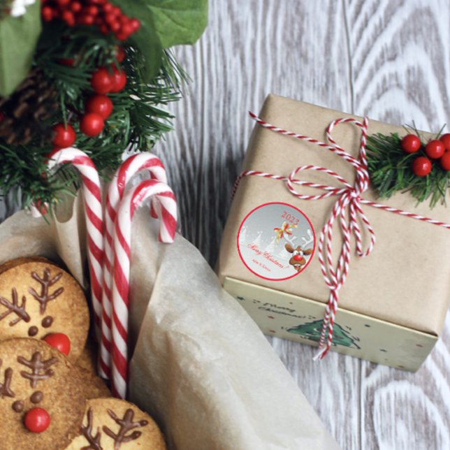 Rudolph Christmas tree snow  Classic Round Sticker (Creator Uploaded)