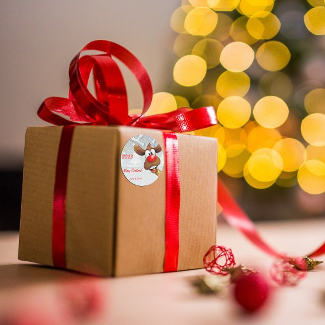 Rudolph Christmas tree snow  Classic Round Sticker (Creator Uploaded)