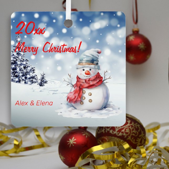 Rudolph Christmas tree snow Metal Square Ornament (Creator Uploaded)