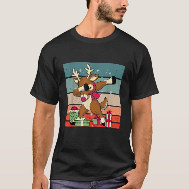 Rudolph dabbing reindeer Christmas holiday festive T-Shirt (Front)