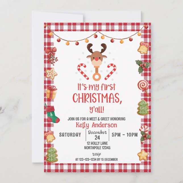 Rudolph First Christmas Meet and Greet Party Invitation (Front)