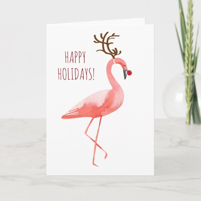 Rudolph flamingo funny holidays holiday card (Front)