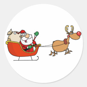 Rudolph Flying Kris Kringle In His Sleigh Classic Round Sticker