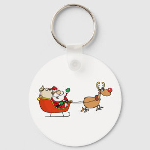 Rudolph Flying Kris Kringle In His Sleigh Key Ring