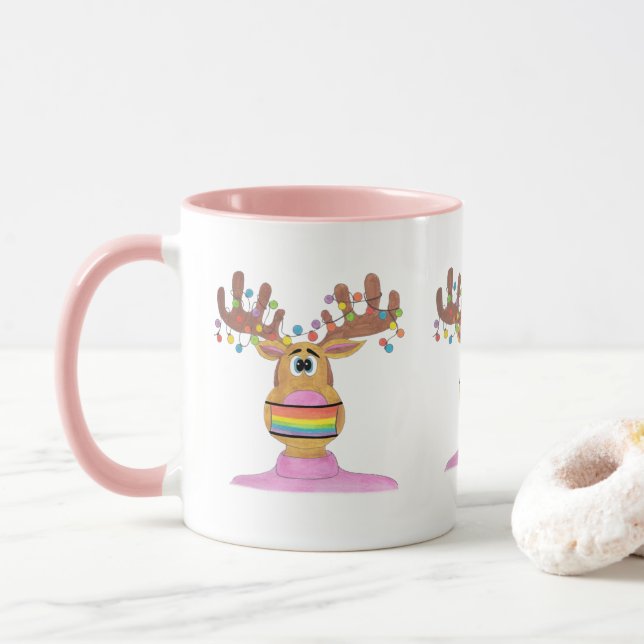 Rudolph LGBT Face Masked Reindeer Mug (With Donut)