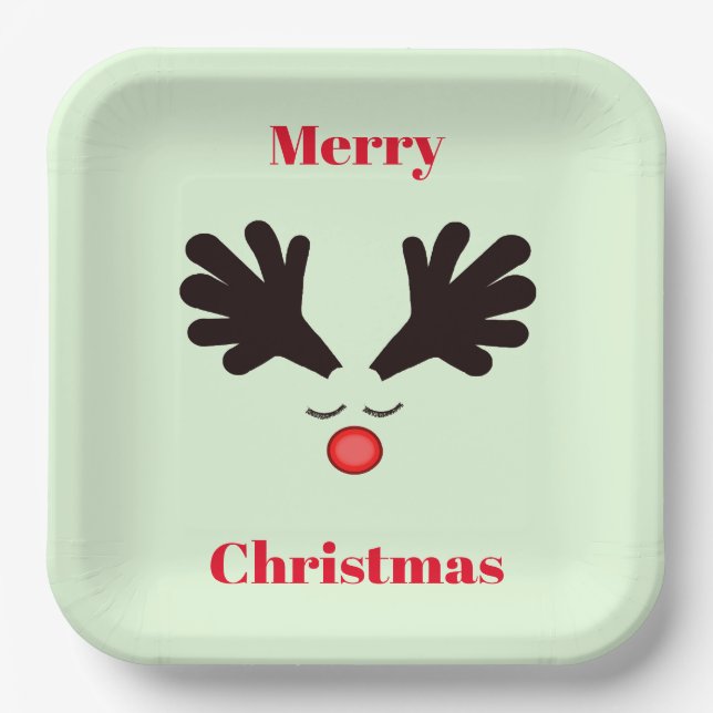 Rudolph Merry Christmas Green Paper Plate (Front)