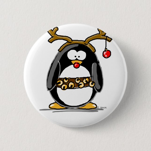 Rudolph penguin 6 cm round badge (Front)
