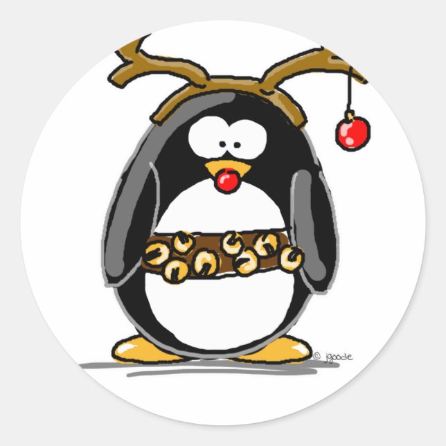 Rudolph penguin classic round sticker (Front)