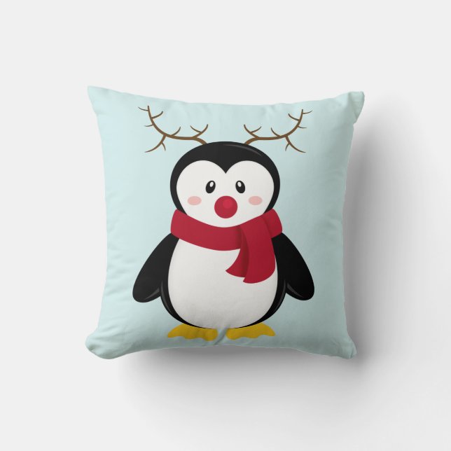 Rudolph Penguin Throw Pillow (Front)