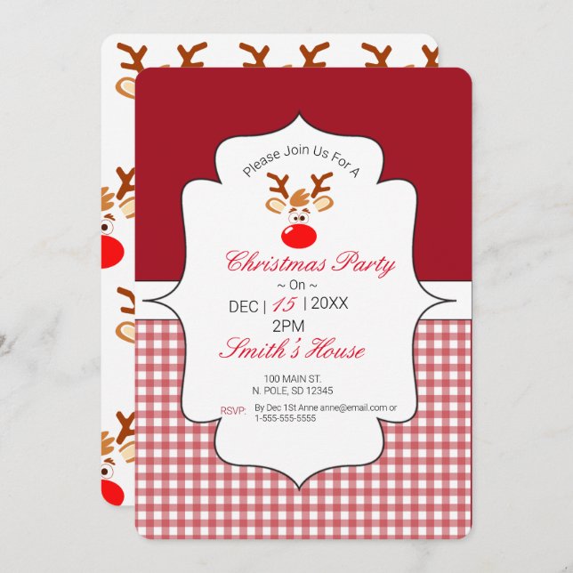 Rudolph Red Nose Reindeer Invitation  (Front/Back)