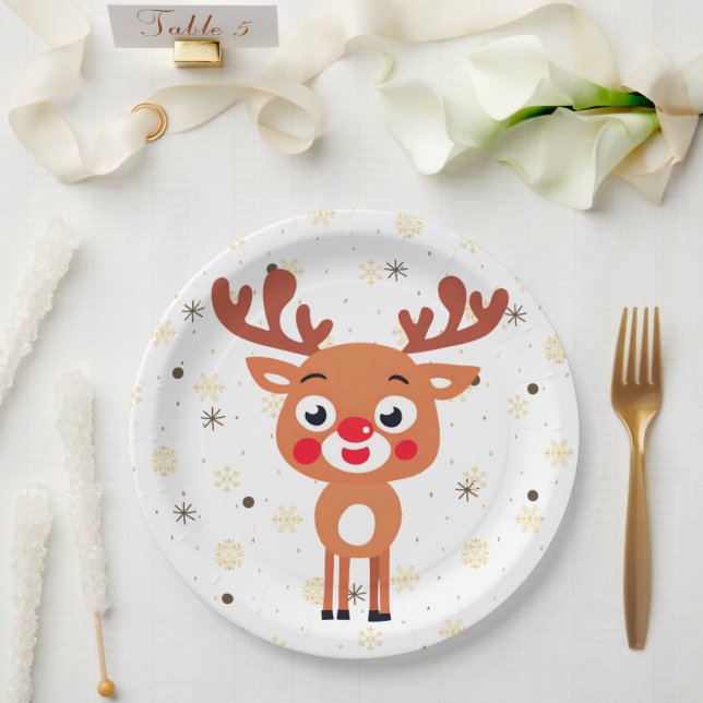 Rudolph Red Nose Reindeer Paper Plate (Wedding)