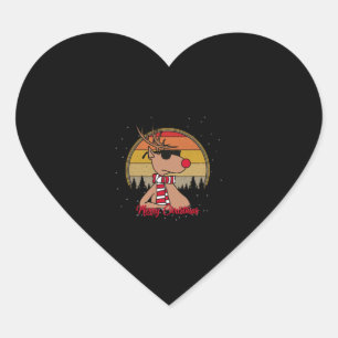 Rudolph Red Nose Reindeer Vintage Sunset Christmas Heart Sticker