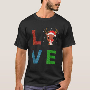 Rudolph Red Nosed Reindeer Sparkly LOVE Kids  T-Shirt