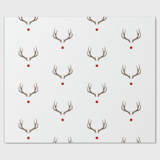 Rudolph Reindeer Antlers Red Nose Shiny Holiday Wrapping Paper