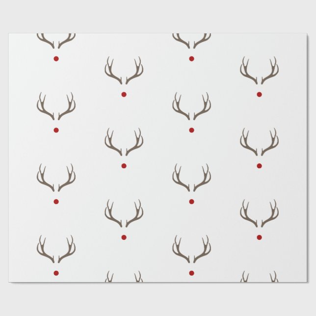 Rudolph Reindeer Antlers Red Nose Shiny Holiday Wrapping Paper (Flat)