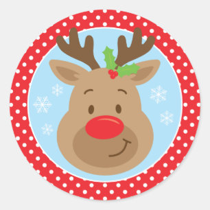 Rudolph Reindeer Christmas Holiday Round Sticker