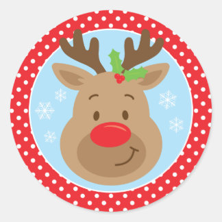 Rudolph Reindeer Christmas Holiday Round Sticker