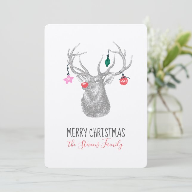 Rudolph Reindeer Merry Christmas Holiday Card (Standing Front)