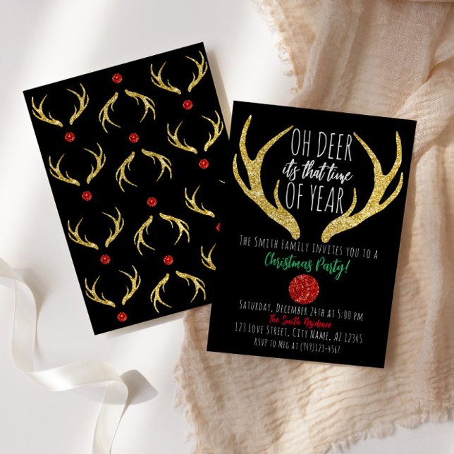 Rudolph Reindeer Oh Deer Christmas Holiday Party Invitation (Creator Uploaded)