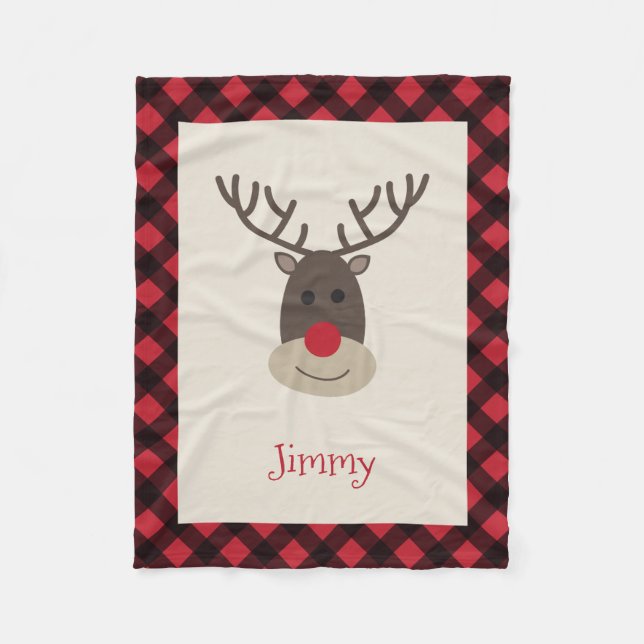 Rudolph Reindeer Personalised Fleece Blanket (Front)