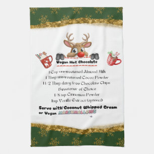 Rudolph Reindeer Vegan Hot Chocolate Recipe Tea Towel